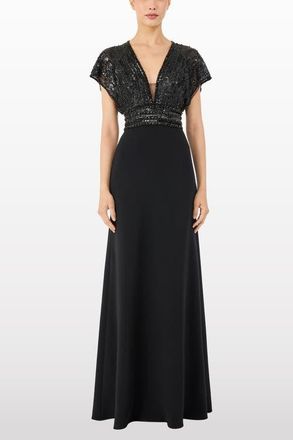 Jenny Packham Cary Sequin V-Neck Maxi Dress in Liquorice at Nordstrom, Size 16 Uk