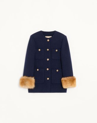 Valentino Caban In Plain Wool Tweed Wo