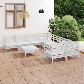 vidaXL Juego De Muebles De Jard&iacute;n 9 Piezas Madera Maciza Pino Blanco Vidaxl