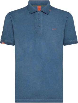 Sun 68 Blauw Katoenen Polo Shirt met Logo - Heren - Polos - Blauw - 2XL - Katoen - Tops