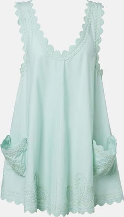 Juliet Dunn Embroidered scalloped cotton poplin minidress