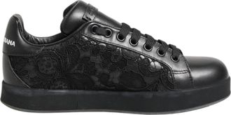 Dolce & Gabbana Black Floral Lace Low Top Sneakers Womens Shoes