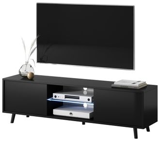 Selsey Selsey - Lefyr - Mueble Tv - Negro Mate / Negro Brillante - 140 Cm - Iluminaci&oacute;n Led A Pilas - Moderno