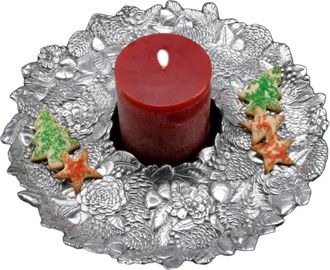 Arthur Court Pinecone Wreath 14 Round Tray In Silver