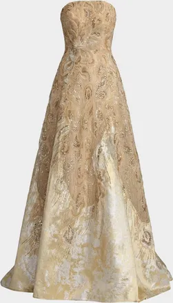Mac Duggal Sequin-Embellished Brocade Ball Gown