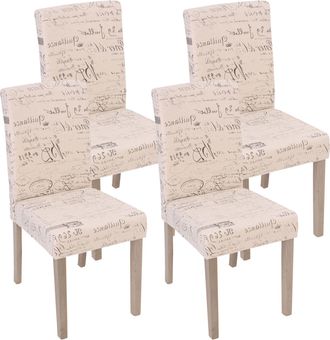 Hhg Hhg - Nunca Usado] Juego De 4 Sillas De Comedor Littau, Silla Silla De Cocina, Textil Con Letras, Crema, Patas Estructura - Roble