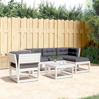 vidaXL Set Muebles Jard&iacute;n 5 Pzas Con Cojines Madera Maciza Pino Blanco Vidaxl