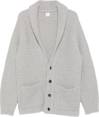 Eleventy Vest met wafelgebreide sjaalkraag - Groen