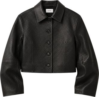 R&oacute;he Black Leather Cropped Leather Jacket