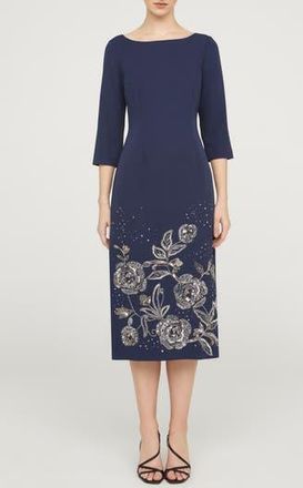 JS Collections Delilah Floral Beaded Cocktail Midi Dress in Navy at Nordstrom Rack, Size 10