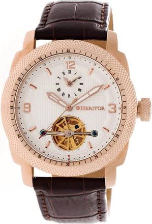 Heritor Helmsley Automatic White Dial Brown Leather Mens Watch HR5008