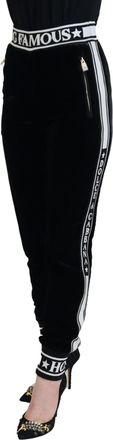 Dolce & Gabbana Womens Logo-Embellished Velvet Trousers Black Viscose Silk