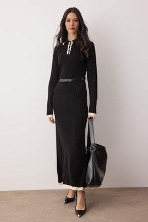 Trendyol Modest Dames Zwart Colorblock Maxi Lang Casual A-lijn Modest Jurken