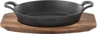 MegaChef Mini Cast Iron Oval Pan With Wood Trivet