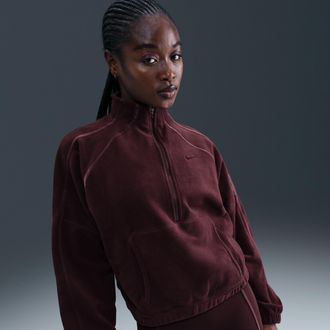 Nike Womens One Therma-FIT 1/2-Zip Top in Red | HV3715-652