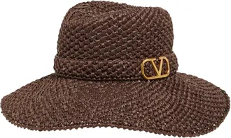Valentino Garavani VLogo Brown Straw Sun Hat Size S