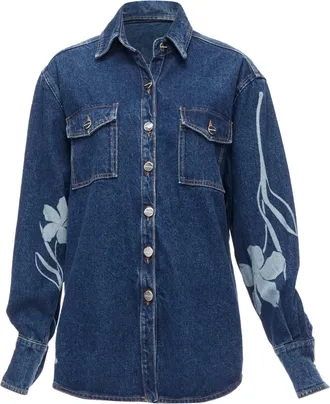 DAVID KOMA organic cotton floral silver logo button shirt