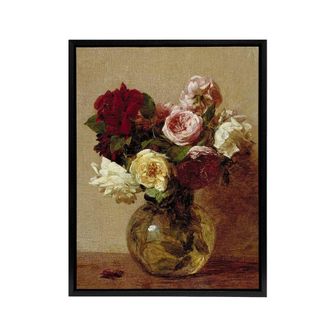 Artery8 Rose Bouquet in Glass Vase Still Life Latour Black Framed Canvas Art | Size: W24 x H32