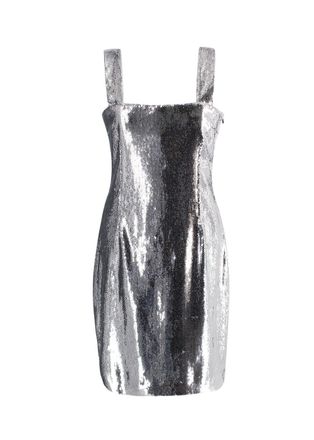 Galvan Silver Sequin Square Neckline Midi Dress Size S