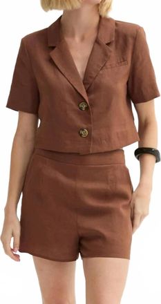 Crescent Isla Cropped Linen Blazer And Short Set In Brown