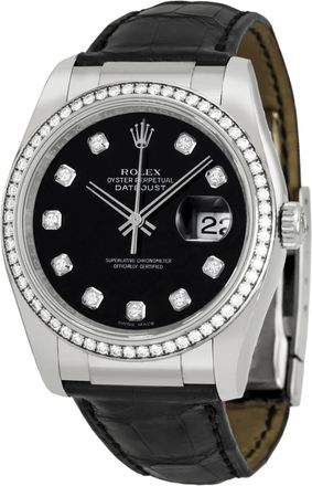 Rolex Datejust Black Diamond DIal Leather Automatic Ladies Watch 116189BKDL