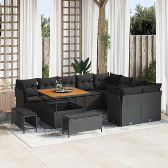 vidaXL Conjunto De Sof&aacute; De Jard&iacute;n 12 Pcs Negro Rat&aacute;n Sint&eacute;tico Vidaxl