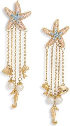 Eye Candy Los Angeles Samara Cubic Zirconia Starfish & Faux Pearl Drop Earrings in Gold at Nordstrom Rack