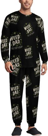 Generic Funny Weed Dad Mens Pajamas Set 2 Piece Crewneck Tops Sleep Pants with Pockets Sleepwear Loungewear