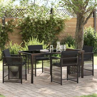 vidaXL Conjunto De Comedor De Jard&iacute;n 5 Pcs Negro Rat&aacute;n Sint&eacute;tico Vidaxl