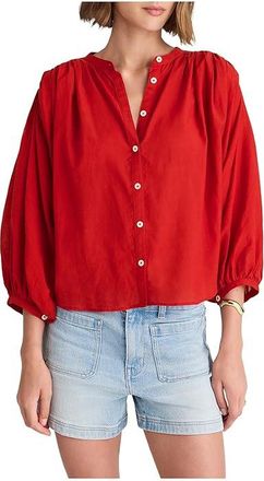 Madewell Shirred Crewneck Button-Up Top Womens Clothing Cherry Red : LG (Womens 10-12), Cotton/Viscose