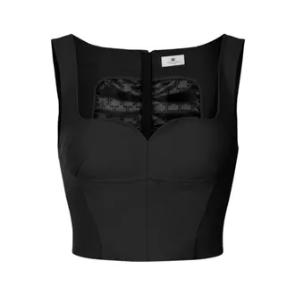 Elisabetta Franchi Sleeveless Tops, female, Black, Size: S Double Layer Stretch Crepe Top