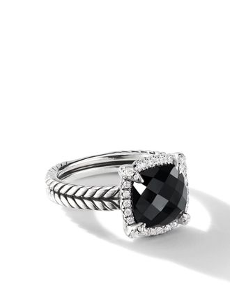 David Yurman sterling silver Chatelaine Pavé onyx and diamond ring (9mm) - women - Sterling Silver/Onyx/Diamond - 6.5