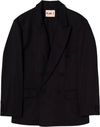 Plan C Plan C, Jassen, Dames, Zwart, S, Katoen, Dubbelrijige Blazer