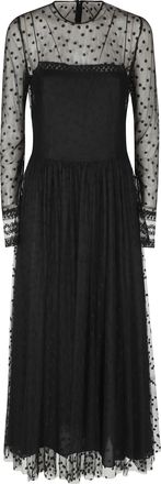 Alberta Ferretti Black Sheer Embroidered Floral Round Neck Polyester Dress