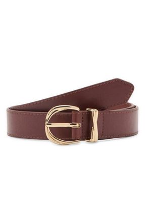 Mango Oval Buckle Faux Leather Belt in Brown at Nordstrom, Size Medium