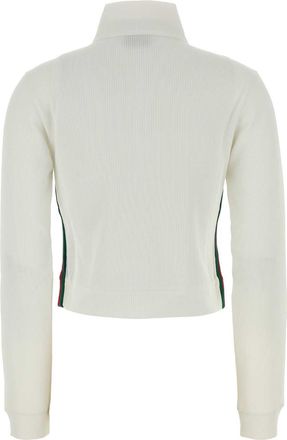 Gucci Womens Ribbed Jersey Zip Sweatshirt White Polyester Cotton Sweater
