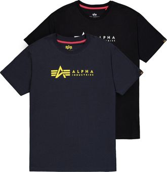 Alpha Industries T-Shirt ALPHA INDUSTRIES Alpha Label T-Shirt 2 Pack, Herren, Gr. XXL, schwarz, rep.blau, Obermaterial: 100% Baumwolle, Shirts T-Shirt