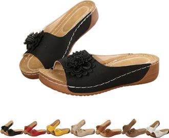 Generic Comfortable Non-slip Solid Color Open-Toe Wedge Sandals for Women, Leather Slip on Platform Breathable All Day Walking (Black, Adult, Women, 4.5, Nume