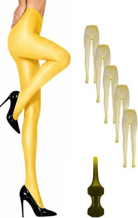 Lechery 5-Pack Glossy Semi-Sheer Opaque Ladder Resistant Party Evening Tights for Women in Yellow at Nordstrom, Size Large/x-Large