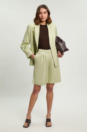 Karen Millen Womens Polished Linen Blend Tailored Knee Short - Mint Viscose - Size 18 UK