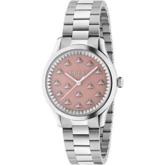 Gucci Womens YA1265033 G-Timeless Pink Dial Ladies Watch - Silver Stainless Steel - One Size
