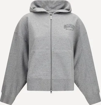 Ganni Felpa con Cappuccio e zip in cotone Woman XS