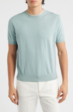 Canali Short Sleeve Cotton Crewneck Sweater in Green at Nordstrom, Size 42 Us