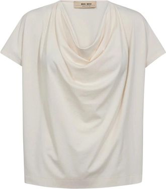 Mos Mosh Elegante Gedrapeerde Tee Top Ecru - Dames - T-shirts - Beige - L - Polyester - Tops