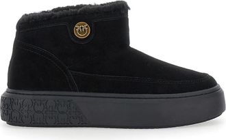 Pinko Zwarte Mid Sneaker Koe Su&egrave;de Bont - Dames - Winterlaarzen - Zwart - 39 EU - Su&egrave;de - Schoenen