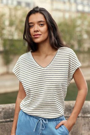 La petite étoile Gestreepte T-shirt met korte mouwen en V-hals, MARCELLINA
