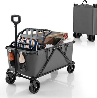 Costway Costway - Carro Playa, Carrito Playa Con Ruedas, Manillar Ajustable, Carro Playa Plegable Con Bolsillo De Almacenamiento, Carro Transporte Jardin Play
