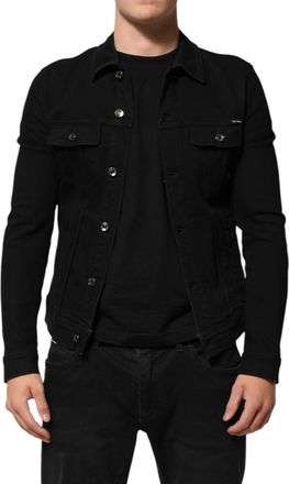 Dolce & Gabbana Black Cotton Denim Stretch Button Up Mens Jacket