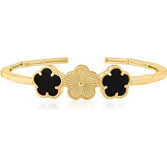 Jardin 3 Clover Flexible Cuff Bracelet in Black/Gold at Nordstrom Rack