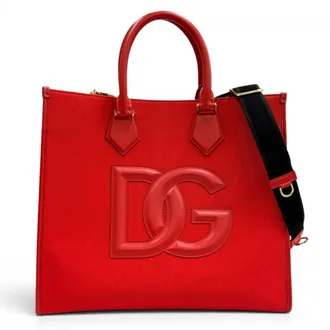 Dolce & Gabbana Red Color Leather Canvas Tote Bag (Pre-Owned)